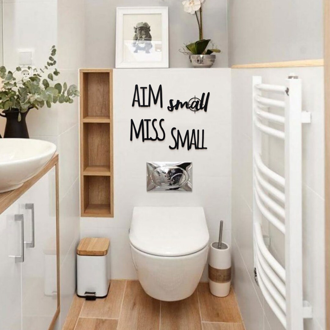 Aim Small Miss Small Metal Wall Art for a Funny Bathroom Decor Metal ...