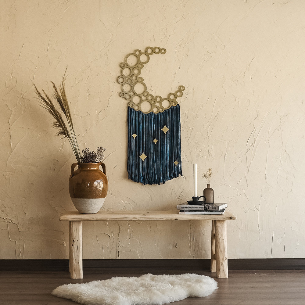 Noctis Metal Macrame Wall Hanging, Woven Moon Decor