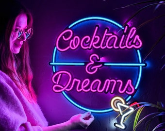 Cocktails and Dreams Neon Sign, Home Bar Neon Sign, Party Neon Light, Pub Bar Led Sign, Cocktail Bar Sign, Beach Bar Decor, Tiki Bar Sign