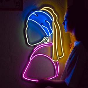 Meisje Neon Wall Art - Neon Wall decor, Neon Wall Sign, Home Decor, Led light, Neon Sign,art painting ,Girl with a Pearl Earring, Hoagard