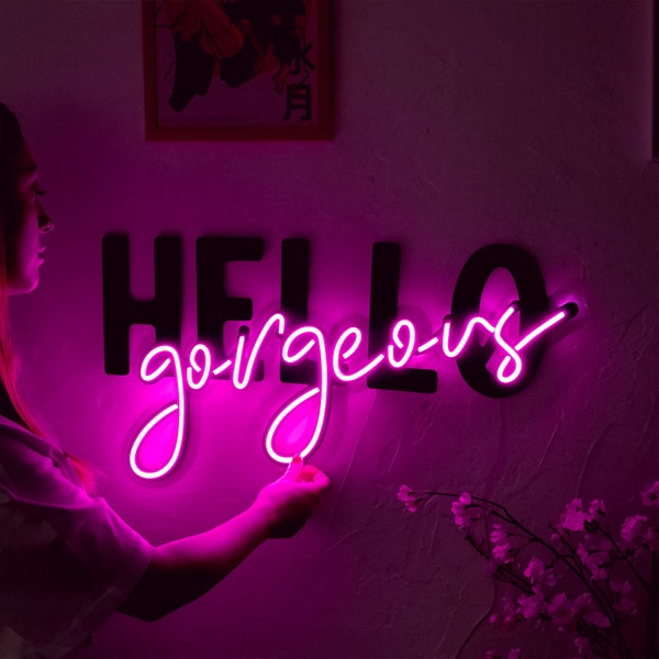 Hello Gorgeous Neon Wall Art, Beauty Salon Neon Sign, Led Neon Sign, Hello Sign, Neon Bar Pub Sign, Makeup Studio Decor, Girl's Bedroom Sign