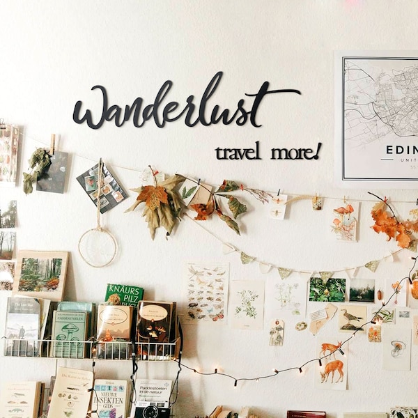 Wanderlust Travel More, Arte da parete in metallo per gli amanti dei viaggi, Regali di viaggio, Decorazione per la casa, Targa da parete in metallo, Decorazione per viaggiatori, Targa da parete in metallo