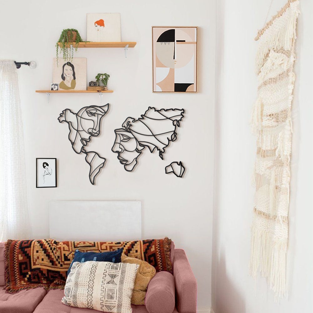 Iron World Map Wall Art Etsy
