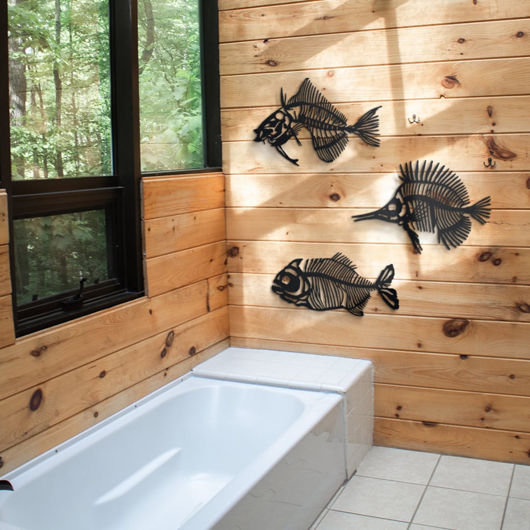Fishbones Metal Wall Art, Metal Fish Wall Art, Bathroom Wall Decor