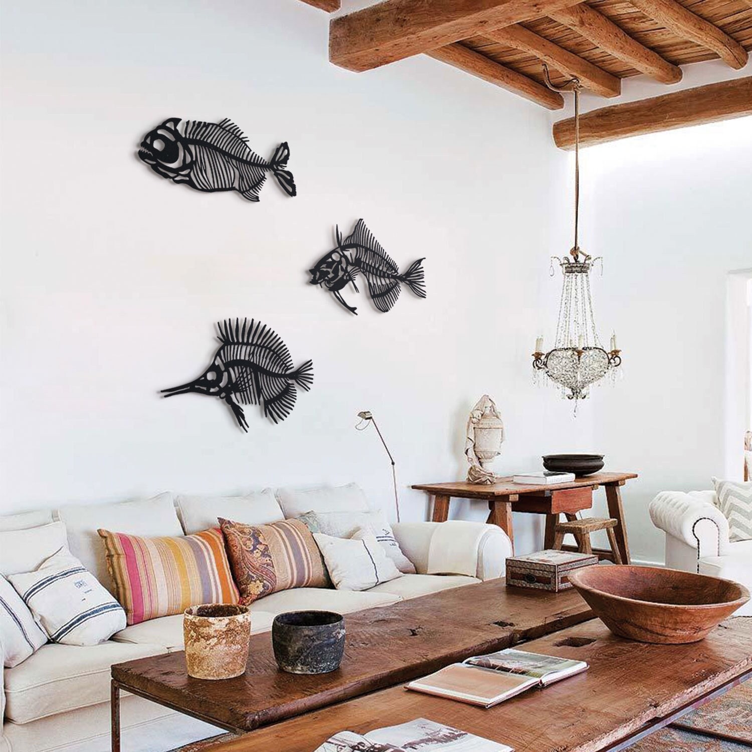 Fishbones Metal Wall Art, Metal fish wall art, Bathroom Wall Decor,Fish