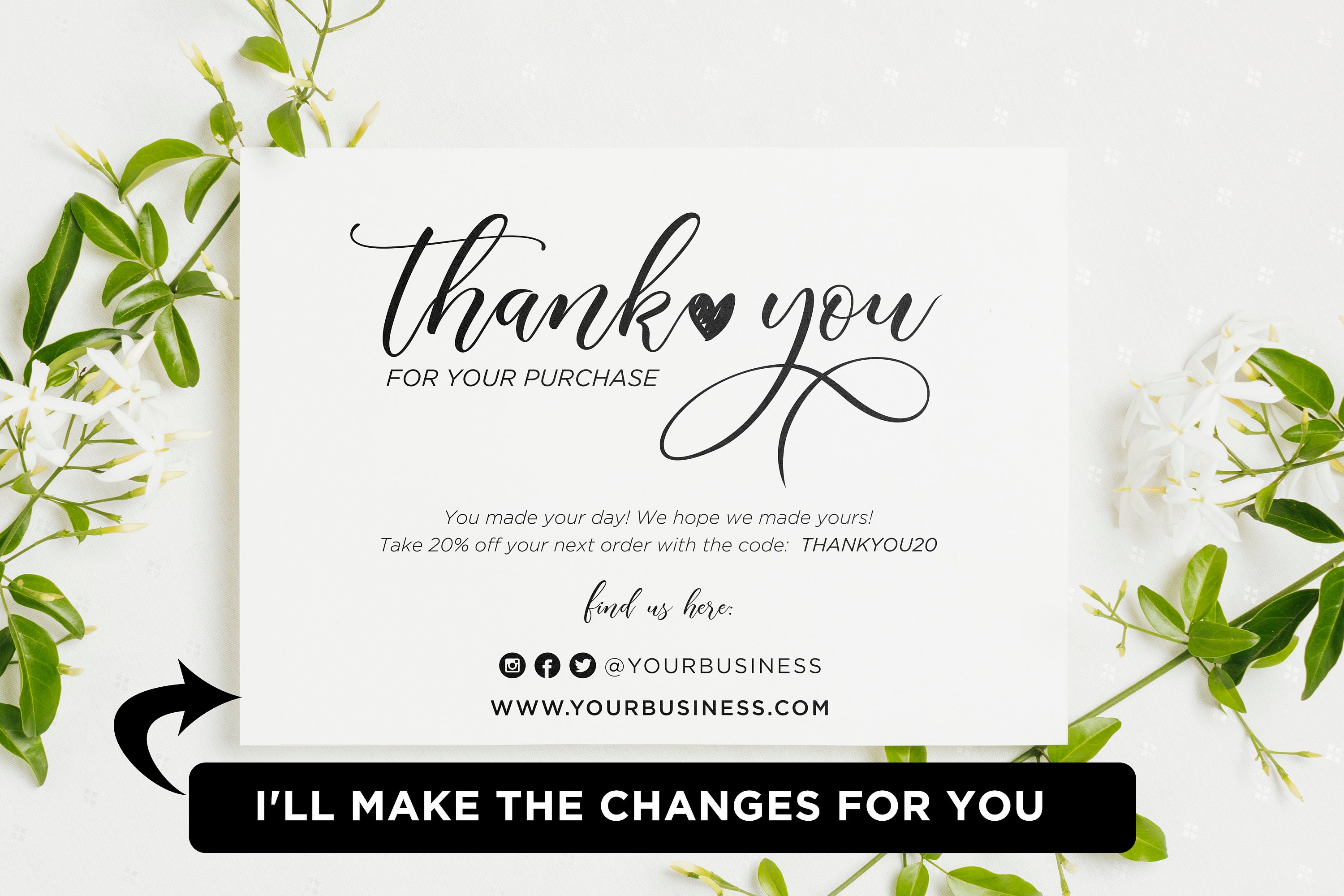 Business Thank You Card Order Inserts Thank You Business Etsy