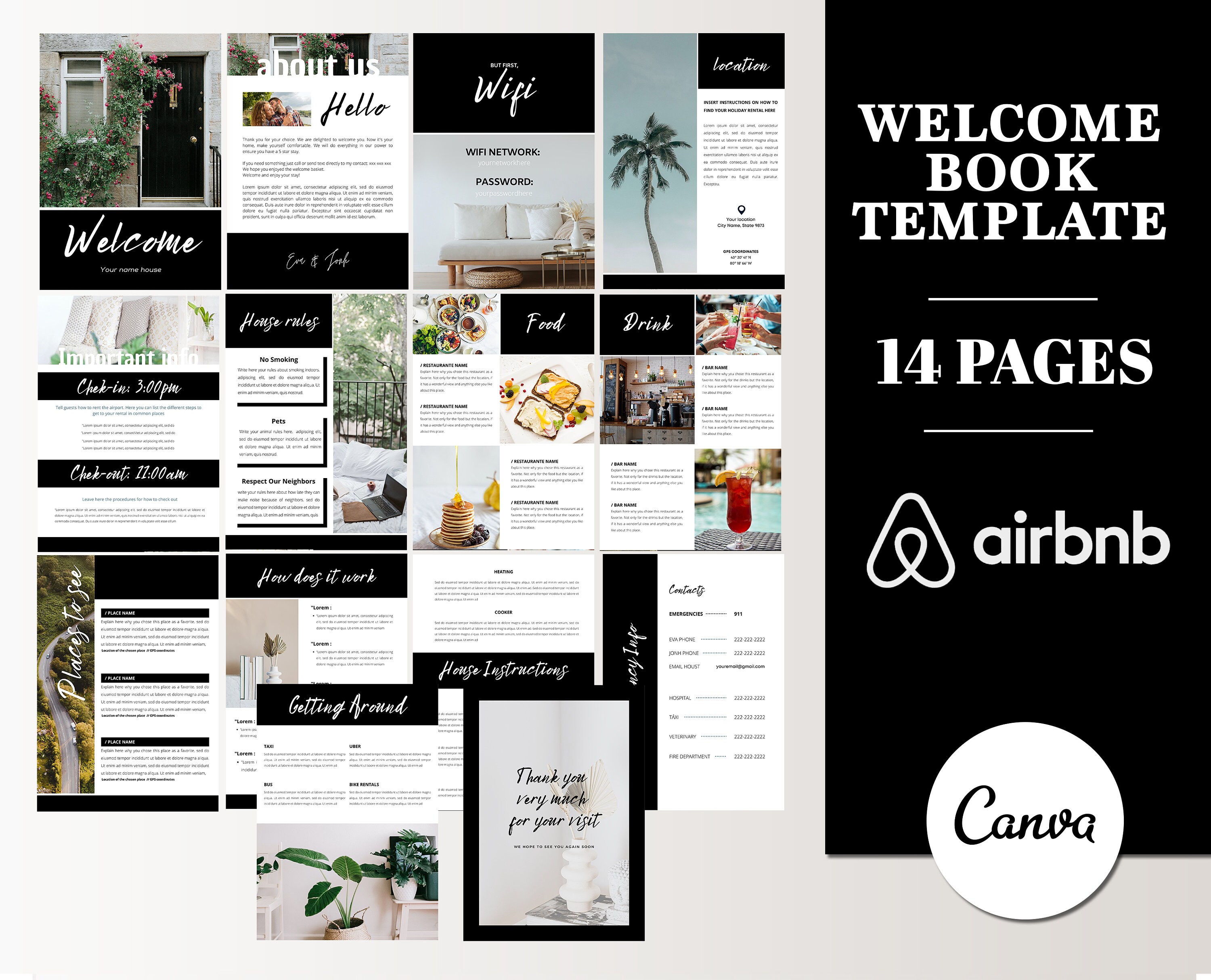 AirBnb Welcome Book Template / Editable Home Rental Book / | Etsy