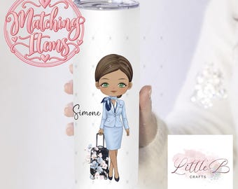 Personalised Cabin Crew Tumbler 20oz – Flight Attendant Travel Mug, Stainless Steel Insulated Cup, Airline Crew Aviation Gift