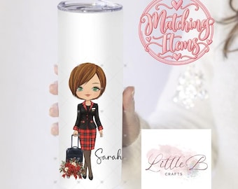 Personalised Cabin Crew Tumbler 20oz – Flight Attendant Travel Mug, Stainless Steel Insulated Cup, Airline Crew Aviation Gift