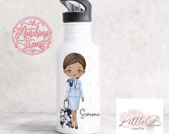 Personalised Cabin Crew 600ml Aluminium Water Bottle – Flight Attendant Wings Gift, Custom Airline Crew Bottle, Aviation Gift