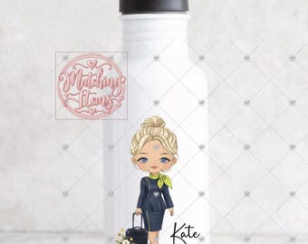 Personalised Cabin Crew 600ml Aluminium Water Bottle – Flight Attendant Wings Gift, Custom Airline Crew Bottle, Aviation Gift