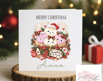 Squishy Dumplings Christmas Card – Cute Festive Greeting Card with Envelope, 150mm Square