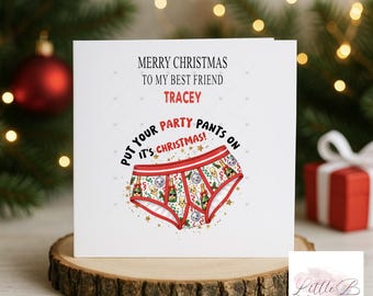 Funny Christmas Card, Party Pants, Adult Humour Christmas Card, Cheeky Festive Card, Funny Card for Best Friend,