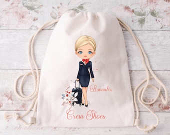 Jet 2 Cabin Crew, Airline, drawstring bag, Crew shoes, personalised gift, Air Hostess, Ground Staff, Flight Shoes