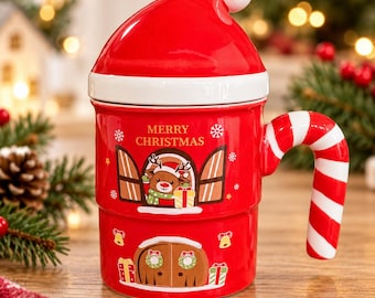 Personalised Christmas Mug with Lid – Ceramic Xmas Cup, Christmas Gift Box, Hot Chocolate Mug, Stocking Filler, Secret Santa Gift