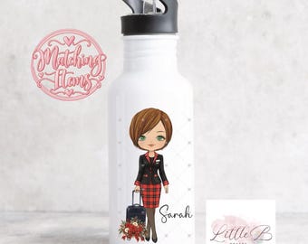 Personalised Cabin Crew 600ml Aluminium Water Bottle – Flight Attendant Wings Gift, Custom Airline Crew Bottle, Aviation Gift