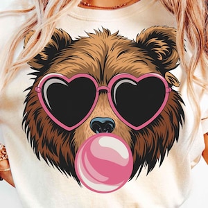 Bear Blowing Bubble Png, Pink Heart Glass Png, Preppy Mascot Png, Bear Head Png, Sublimation Designs, Digital File