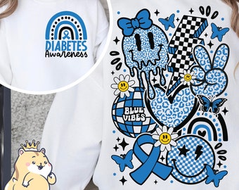 Diabetes Awareness SVG In November Wear Blue, Diabetes Month Shirt, Blue Ribbon Support T1D Warrior, Women Diabetes Svg Instant Download
