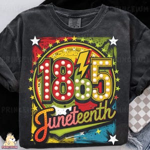 Design de sublimação PNG do Juneteenth de 1865 com luzes retrô brilhantes, cores do orgulho africano, estrelas e liberdade ousada, download digital do Juneteenth