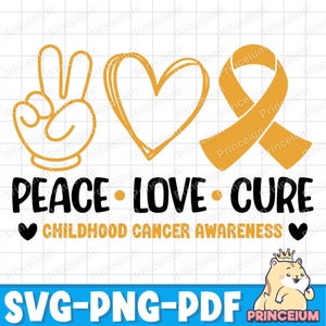 Consapevolezza del cancro infantile, Peace Love Cure Png, Nastro d'oro Png