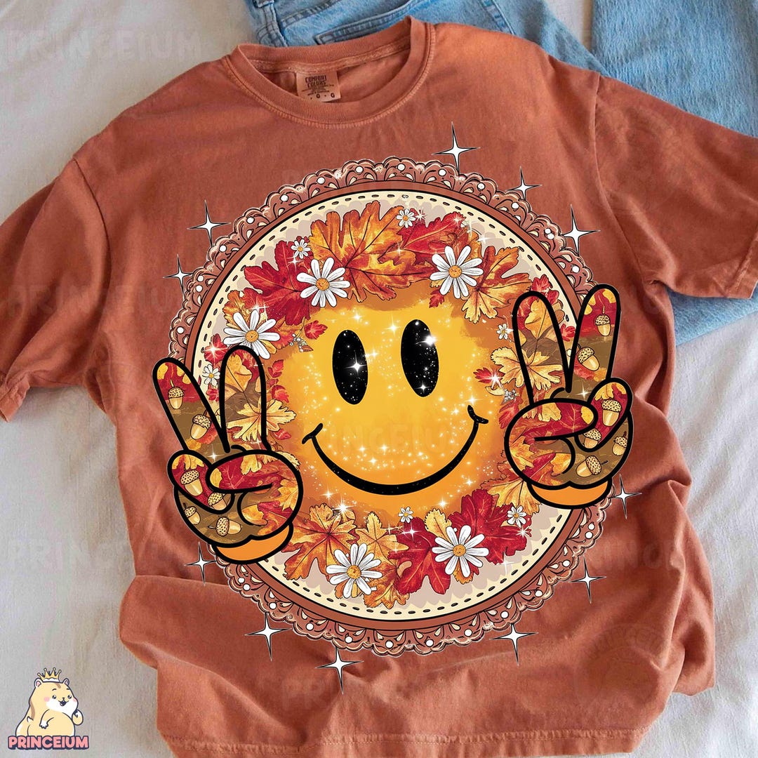 Fall Smiley Face PNG Retro Autumn Peace Sign Sublimation Daisy Leaf ...
