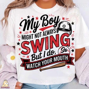 Puede que mi hijo no siempre haga swing, pero yo sí, diseño de camiseta PNG, descarga digital de camiseta de mamá de béisbol, diseño de sublimación de deportes divertidos, día del juego