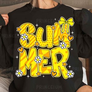 Helles Sommer-Sublimationsdesign, gelbe Retro-Schriftzug-Digitaldatei, niedliches Sternblumen-Bogen-Sommerhemd PNG, Sonnenschein-Vibes Art Png