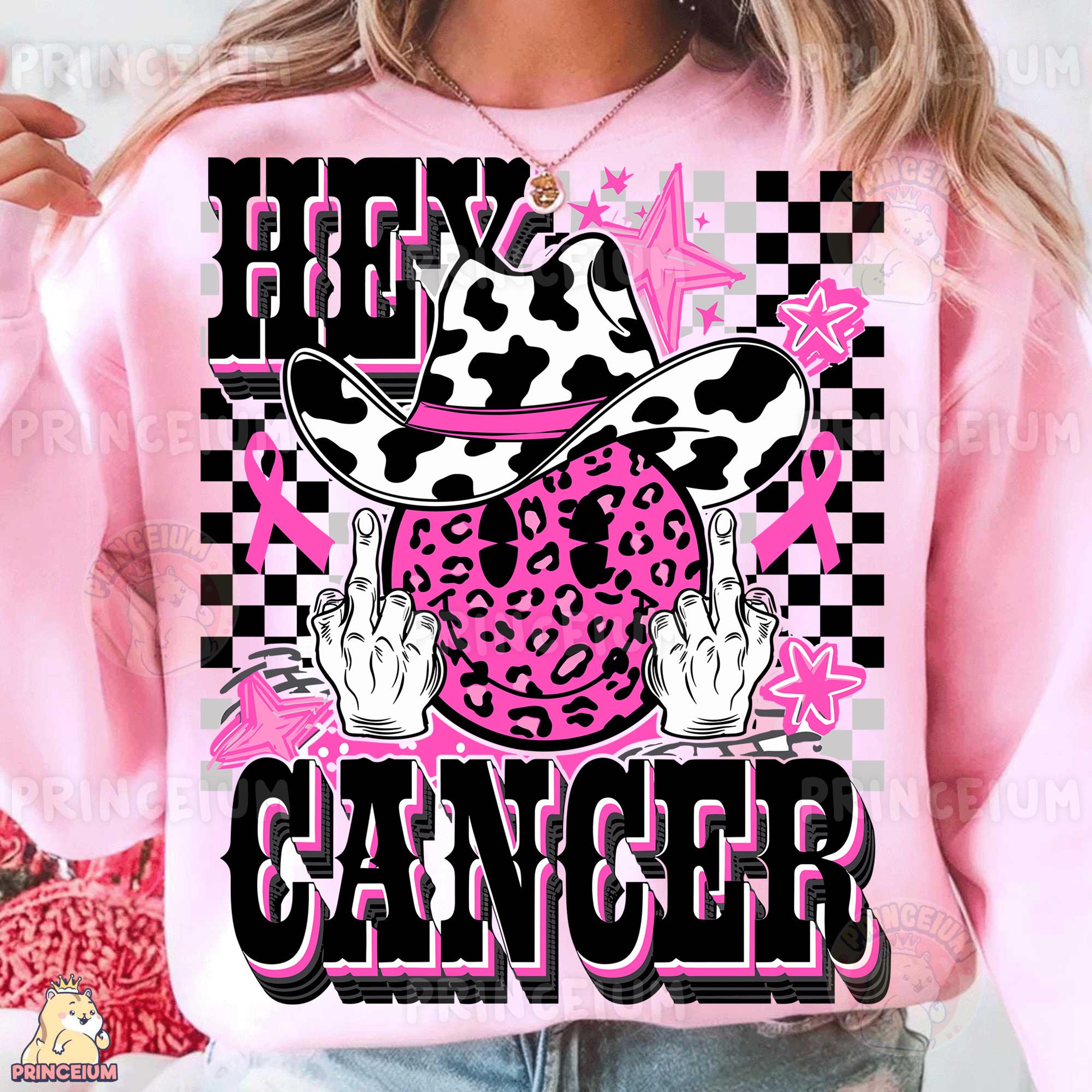 Hey Cancer PNG Cowgirl Brustkrebs Bewusstsein Sublimation Pink Western Mittelfinger Clipart Bold Oktober Digital Download