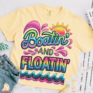 Boatin' and Floatin' png, kleurrijke retro zomer sublimatie ontwerp, Lake Life water golven clipart, leuke vakantie shirt digitale download png