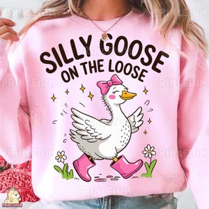 Dumme Gans auf dem losen Sublimationsdesign, niedliche Enten-Digital-Datei, lustiges Blumen-PNG, Bauernhof Tier-Shirt-Kunst, wunderliche Land Clipart