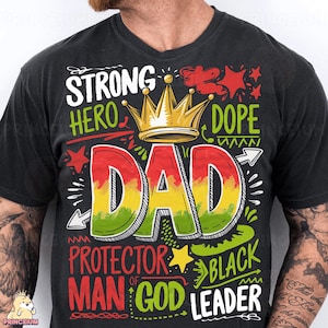 Diseño de sublimación PNG de "Papá Tonto", clipart de corona roja, amarilla y verde, archivo digital de "Padre Negro Fuerte", gráfico de camiseta "Hombre de Dios"