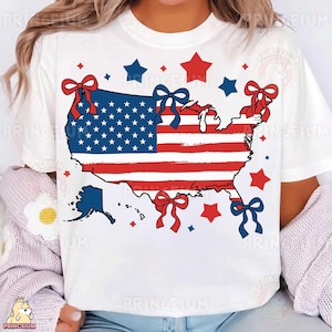 USA Karte Vaterländische Sublimation, 4. Juli PNG, Digitale Datei der amerikanischen Flagge, Rot-Weiß-Blau-Bogen-Shirt-Design, Sublimation zum Unabhängigkeitstag