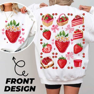 Diseño de camiseta de postre de fresa, diseño de sublimación de comida kawaii, archivo digital, PNG con estética de bayas, clipart de fruta de verano