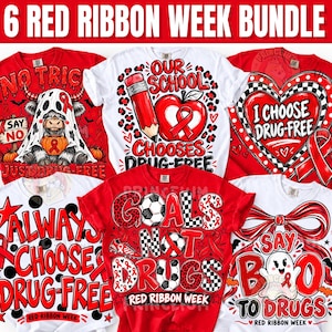 Red Ribbon Week Labels 6+ Red Ribbon Week PNG Bundle, Drug Free Designs, Halloween Ghost ...