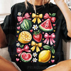 Noeud de fruits mignon PNG, conception de sublimation de fruits d'été, clipart fraise citron pastèque, fichier numérique pour T-shirt, noeud coloré Art Png