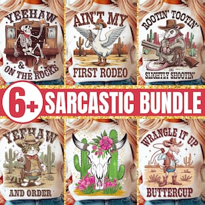 Western Sarcastic PNG Bundle, Zabawna sublimacja kowboja, Clipart Country Goose, Cyfrowe pobieranie kowbojki, Snarky Rodeo Designs