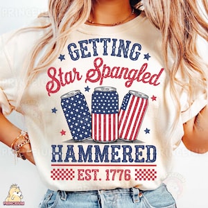 Get Star Spangled gehamerd sublimatieontwerp png, grappig 4 juli bierblikje digitaal bestand, patriottische partij afdrukbaar shirt png