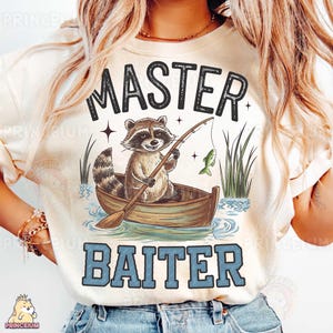 Master Baiter sublimatie ontwerp, grappige wasbeer vissen digitaal bestand, meer humor png, woordspeling vissen shirt afbeelding, buiten dieren downloaden
