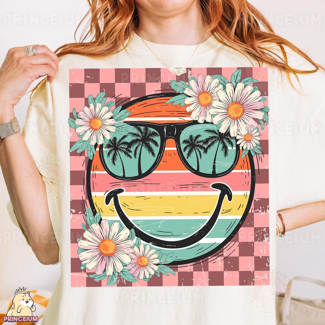 Retro Smiley Face Sublimation Design, Summer Floral Sunglasses Digital ...