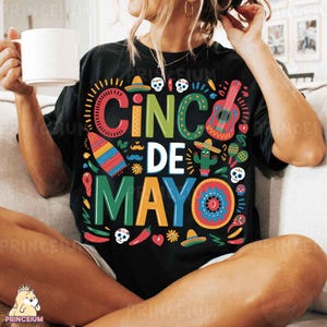 Sublimación del Cinco de Mayo, PNG de fiesta mexicana, archivo digital de fiesta, clipart de celebración colorida, diseño de guitarra de sombrero, festival latino