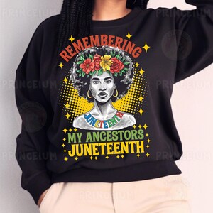 Antenati di Juneteenth PNG, disegno a sublimazione di una corona floreale di una donna afro, clipart giallo verde rosso, file digitale per magliette Freedom