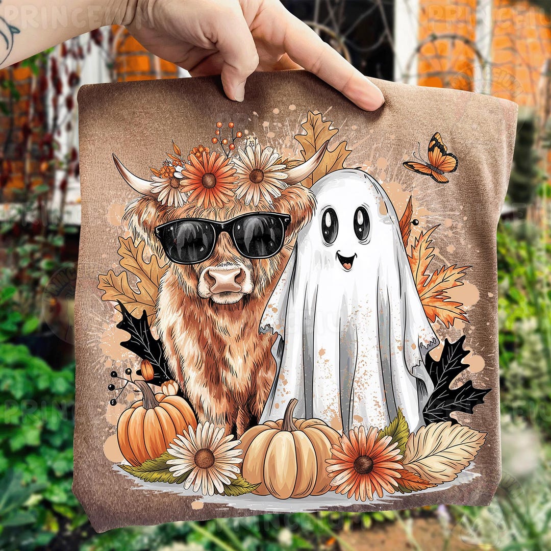 Highland Cow Ghost PNG Fall Halloween Sublimation Design Cute Pumpkin ...