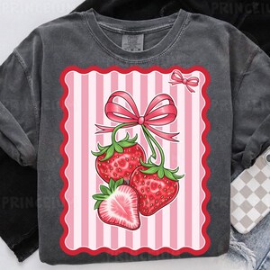 Erdbeere Bogen Sublimationsdesign, süße rosa Streifen digitale Datei, Kawaii Obst Kunst PNG, Sommerbeere Sublimation, Retro Ästhetik PNG
