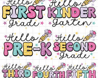 Retro Back to School Bundle Png, Retro Lehrer Png, helle dalmatinische Punkte, Traumtee, Schule Png, Pre-k, Sublimation der 1. / 2