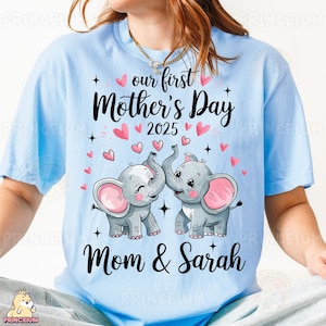 Diseño de sublimación para el Primer Día de la Madre 2025, Mamá y Bebé Elefante, Archivo digital, Corazones rosas personalizados PNG, Camiseta del Día de la Madre Clipart Png