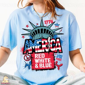 Design de sublimação América Vermelho Branco Azul, Estátua da Liberdade PNG, Arquivo digital de 4 de julho, Camisa patriótica para impressão EUA, 4 de julho PNG