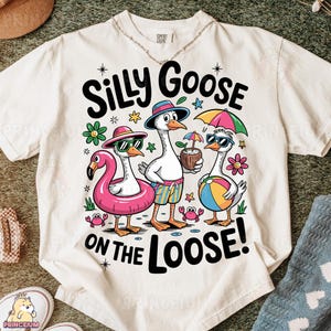 Silly Goose on the Loose Sublimacja Projekt, Zabawny Letni Cyfrowy, Beach Party PNG, Wakacyjna Gęś Koszulka Grafika, Tropikalny Humor Pobierz