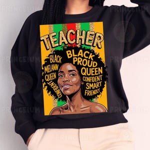 Schwarze Königin Lehrer PNG, Melanin Stolz Zuversichtlich Sublimationsdesign, Rot Grün Gold Afro Clipart, digitale Datei für Erzieher Hemden