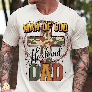 Hombre de Dios, esposo, papá, descarga digital PNG, diseño de sublimación de cruz de camuflaje cristiano, gráfico de fe imprimible para camisetas del Día del Padre