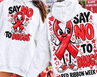 Say No To Drugs Png, Red Ribbon Week Png, Cute Ribbon Mascot, Drug Free Awareness, Front and Back Sublimation Design
